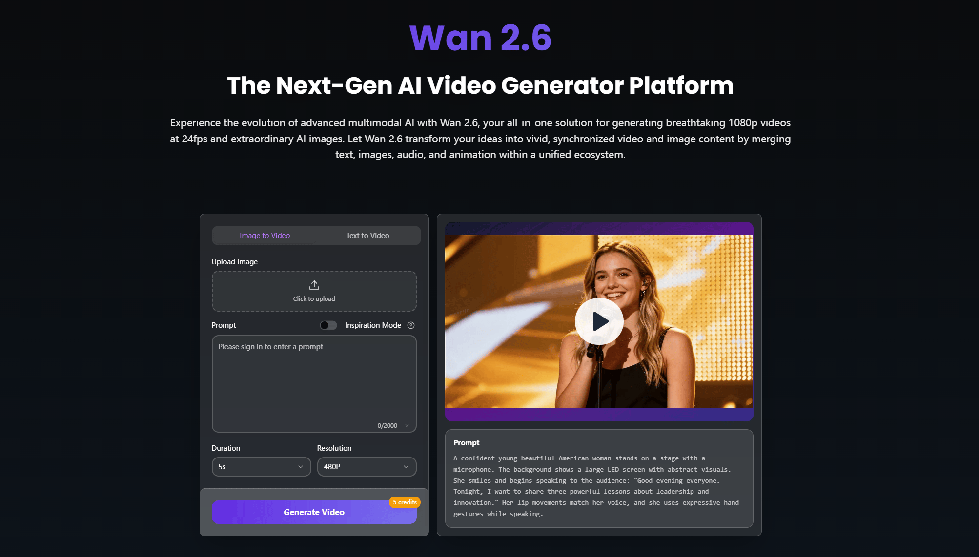 Wan 2.6 info AI Video Generator screenshot 1