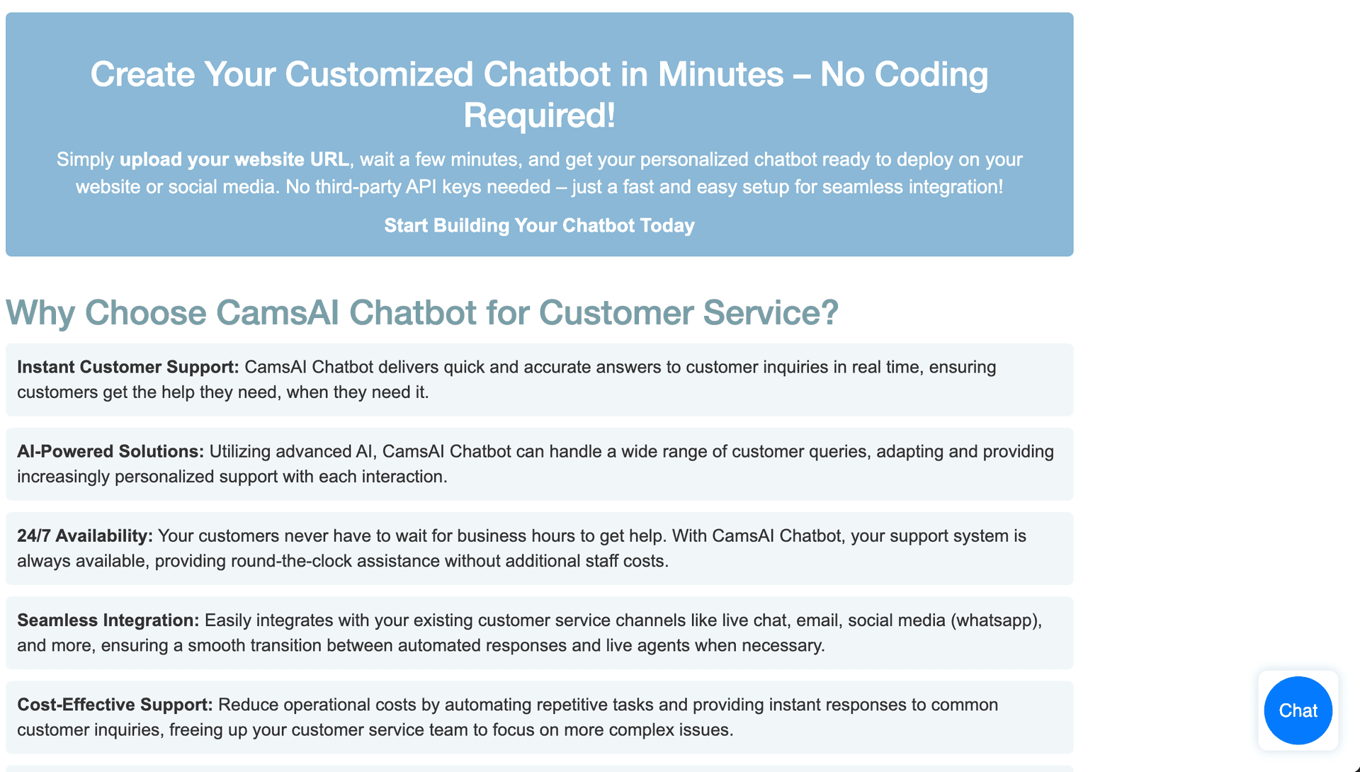 CamsAI Chatbot screenshot 1