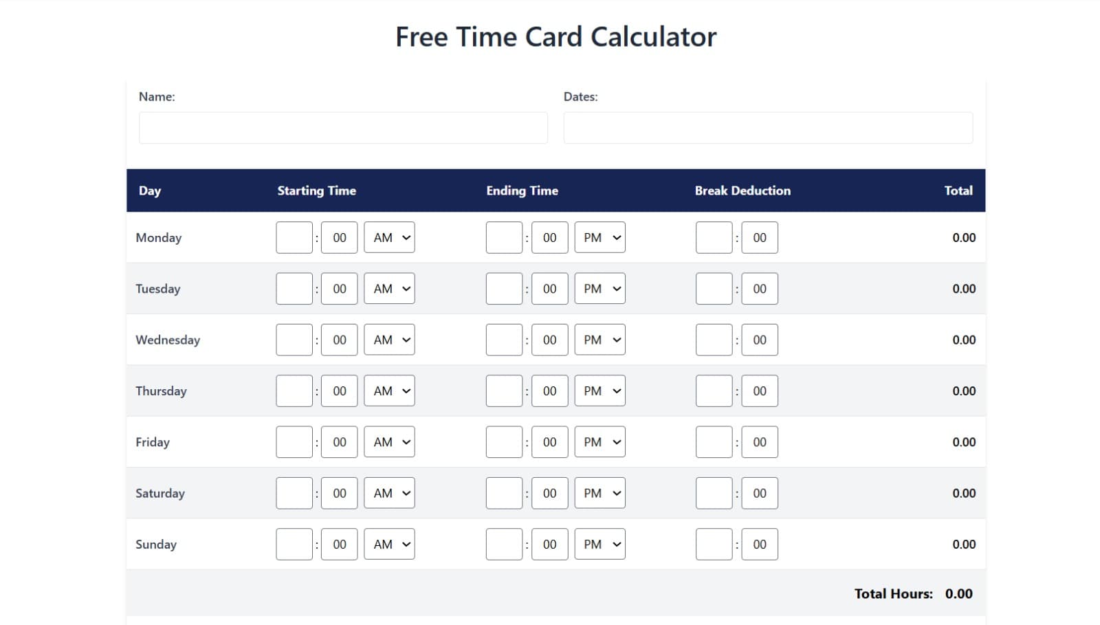 My Time Card Calculator screenshot 1